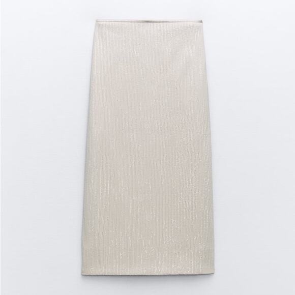 ZARA SEQUIN MIDI SKIRT - Picture 8 of 9